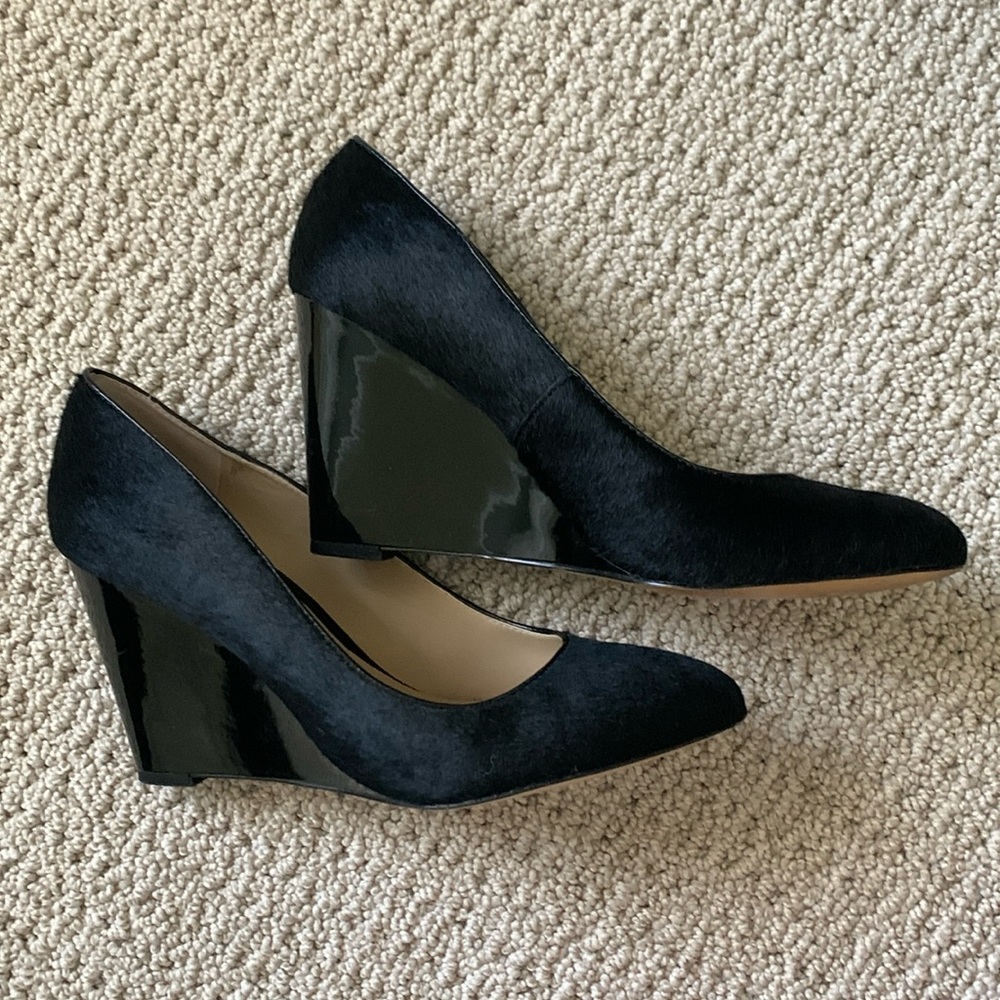 Calf hair Wedges with Patent Wedge